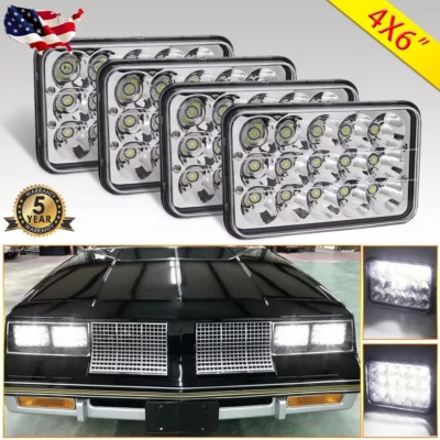 4PCS 4x6" Led Headlights Hi/Lo Beam For 1980-1988 Oldsmobile Cutlass Ciera H4 - Image 1 of 4
