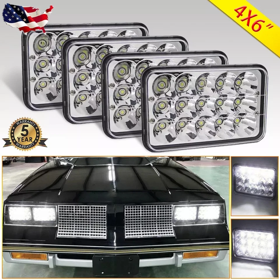 4PCS 4x6" Led Headlights Hi/Lo Beam For 1980-1988 Oldsmobile Cutlass Ciera H4 - Image 1 of 4