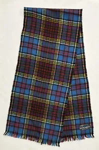 Vintage LOCHARRON Scotland Scarf 100% New Wool Blue Multi Plaid Fringe - Picture 1 of 4