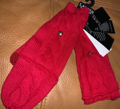 LAUREN RALPH LAUREN Pantalla Táctil Rojo Mezcla Lana Guantes Dorado O/S NUEVO CON ETIQUETAS $48 Foto 1 de 4