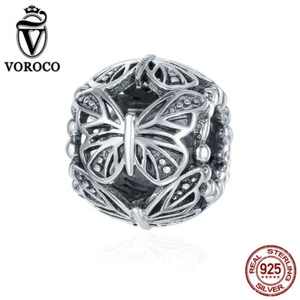 Voroco Mujer Plata Esterlina 925 Mariposa Cuentas de Amor Dije Calce Pulsera Europea - Imagen 1 de 9