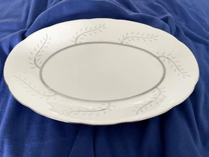 VINTAGE SEYEI JAPAN Rice Grain Fine China 12.5” Platter White with Silver Trim - Picture 1 of 2