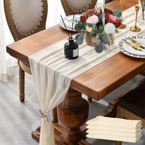 4 Packs Sheer Ivory Chiffon Table Runner 27x120in for Wedding Party Decor - Picture 1 of 8