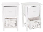 2PC White Shabby Chic Bedside Unit Tables Drawers Cabinet Wicker Storage Wooden 