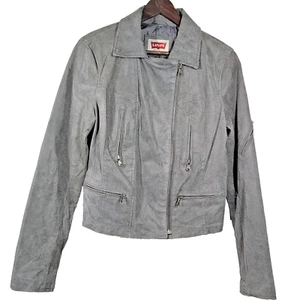 Levi's NWT Genuine Leather Moto Jacket Women's Sz Med Gray Brushed Suede 2010 - Picture 1 of 11