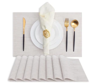 Beige Placemats Set of 8 for Dining Table Washable High Temperature Resistant - Picture 1 of 7