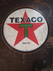Texaco Round Tin Metal Sign - Picture 1 of 4