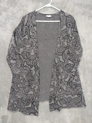J Jill Sweater Womens Small Gray Cardigan Paisley Open Front Boho Lagenlook - Image 1 of 4