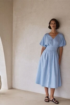 NWT TRENERY | Cotton Sateen Waist Dress [10 S] MID BLUE | RRP$249 | COUNTRY ROAD - image 1 of 4