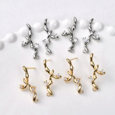 Pendientes de barra de circón 4 piezas, pendientes de cruz pavé de circonita cúbica, pendientes de ramas de árbol Foto 1 de 4