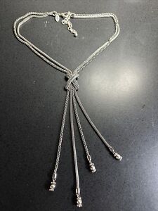 Beautiful Chico’s Silver Tone Lariat Tassel Mesh Chain Necklace 20-24”