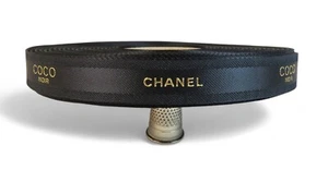 RUBAN CHANEL  Authentique En Coton satiné Noir et logo Doré - Vendu au mètre - Picture 1 of 6