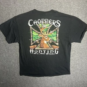 Vtg Choppers ‘n Hunting Deer Tee Delta Tag Motorcycle XL T-shirt Black - Picture 1 of 5