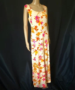 BOHO ABSTRACT FLORAL vintage 1970s Sleeveless DRAPED JERSEY MAXI DRESS - XL - Picture 1 of 8