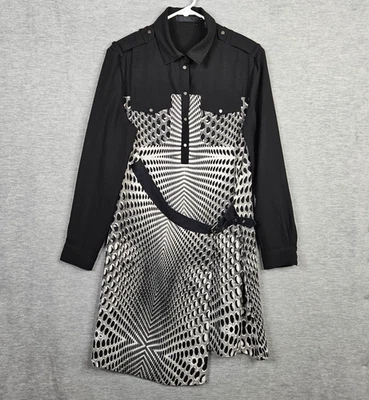 L.A.M.B Damen schwarz weiß Techno Punkte Print Langarm Kleid Größe 8 - Bild 1 von 4