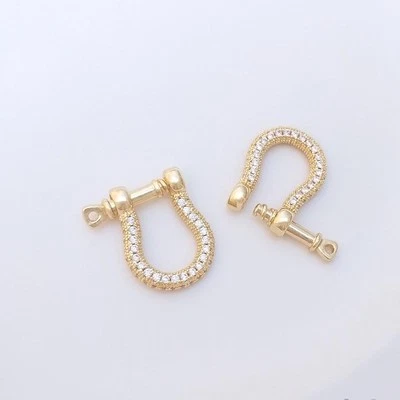 1 pieza chapado en oro circonita cúbica pavé tornillo en forma de zapato de caballo cierres hallazgos GJY37 Foto 1 de 2