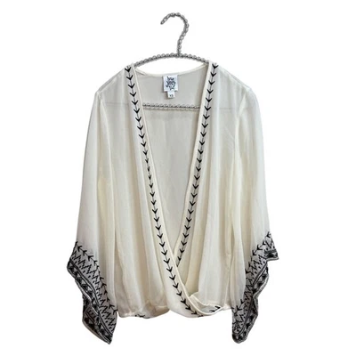 Top Ivy Jane Para Mujer XS Transparente Bordado Boho Campesino Transparente Marfil Negro Drapeado Foto 1 de 4