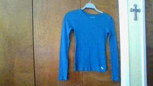 Abercrombie Kids Size 11/12 Pretty Blue Rib Long Slv Shirt Stretch Fall Outdoors - Picture 1 of 13
