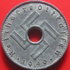 1940 GERMANY 5 REICHSPFENNIG EAGLE HEAD WWII MILITARY OCCUPATION ZINC not silver - Picture 1 of 6