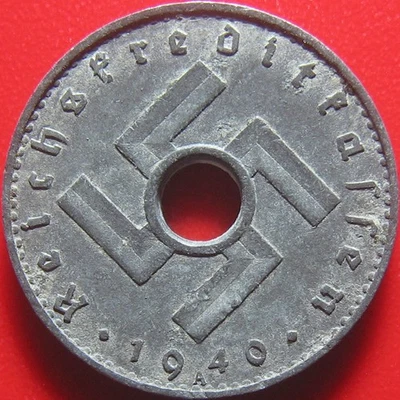 1940 GERMANY 5 REICHSPFENNIG EAGLE HEAD WWII MILITARY OCCUPATION ZINC not silver - Image 1 of 4