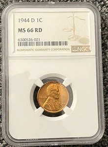 1944-D Lincoln Wheat Penny NGC MS-66 RD - Picture 1 of 2