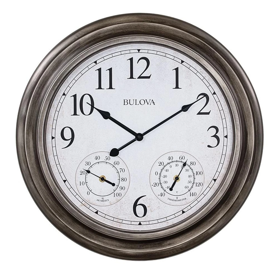 Bulova C4125 Block Island Wall Clock Aged Silver-Tone Silver-tone