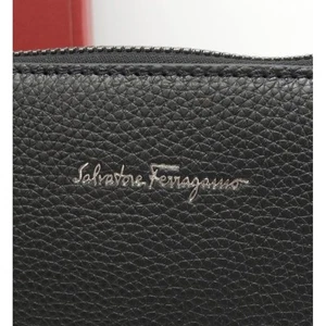 Salvatore Ferragamo Clutch Bag Black Leather Document Case with storagebag Men's - Picture 1 of 12