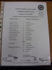 15/03/2003 Reading U19 v West Ham United U19  (single sheet). Any faults with it