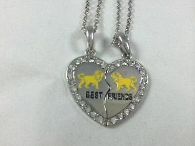 Collar BEST FRIEND Corazón de León Estrás 2 Colgantes BFF Amistad Rey Foto 1 de 4
