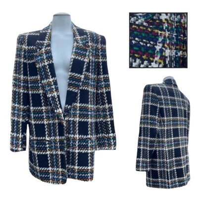 Chaqueta Blazer Vintage Años 80 REQUISITOS Mujer 6 Arco Iris Tweed Lana Gran Tamaño EVC Foto 1 de 4