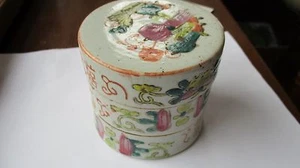 1860 Ching Dynasty Powder Jar, 3 Level, Ancient China-Painted Figural with Glaze - Picture 1 of 5