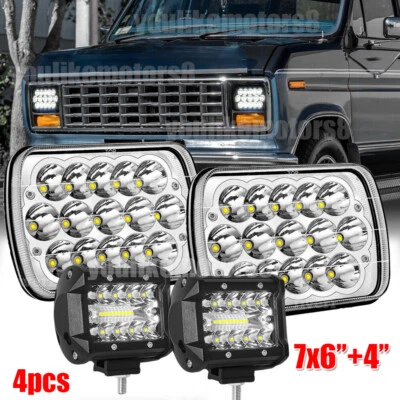 2 светодиодные фары 5x7 дюймов 7x6 дюймов + 4-дюймовые светодиодные рабочие фары подходят для Ford E-150 E-250 2003-2014 Van - Изображение 1 из 4