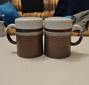 Vintage Otagiri Japan Speckled Brown/Gray Salt/Pepper Set with Handles 4" H - Picture 1 of 6
