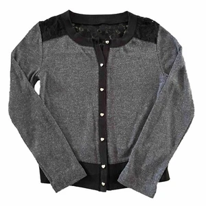 Princess Vera Wang Cardigan Sweater Girls Size Medium Black Gray Lace Button Up - Picture 1 of 8