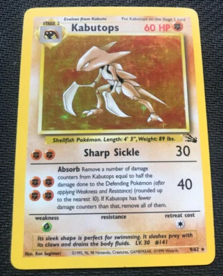 Pokemon 1 UN-COMMON Holo Kabutops 9/62 – NM/M Condition - Image 1 of 4