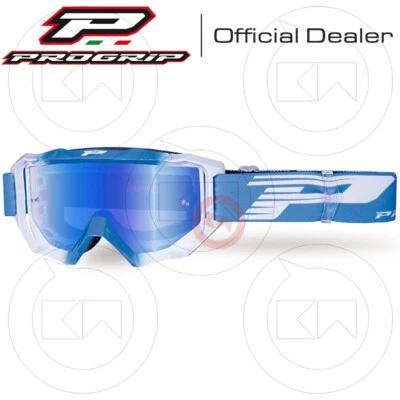 Mascarilla Progrip Gafas Moto Cross Enduro 3200 Azul/Blanco Lente Espejo - Imagen 1 de 3