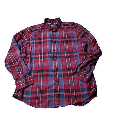 Camisa Tommy Hilfiger Para Hombre L Grande Clásica Botón Manga Larga Franela Roja Cuadros Foto 1 de 4