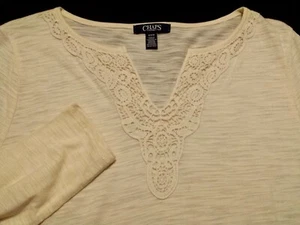 Chaps Womens Medium Top Long Sleeve Solid Off-White V-Neck Pullover Modal Cotton - Picture 1 of 6
