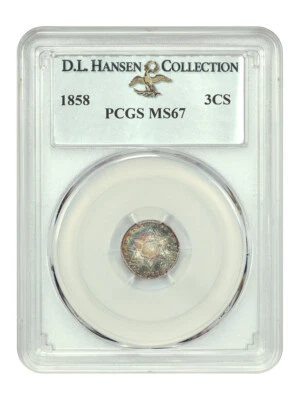 1858 3CS PCGS MS67 ex: D.L. Hansen - Image 1 of 4
