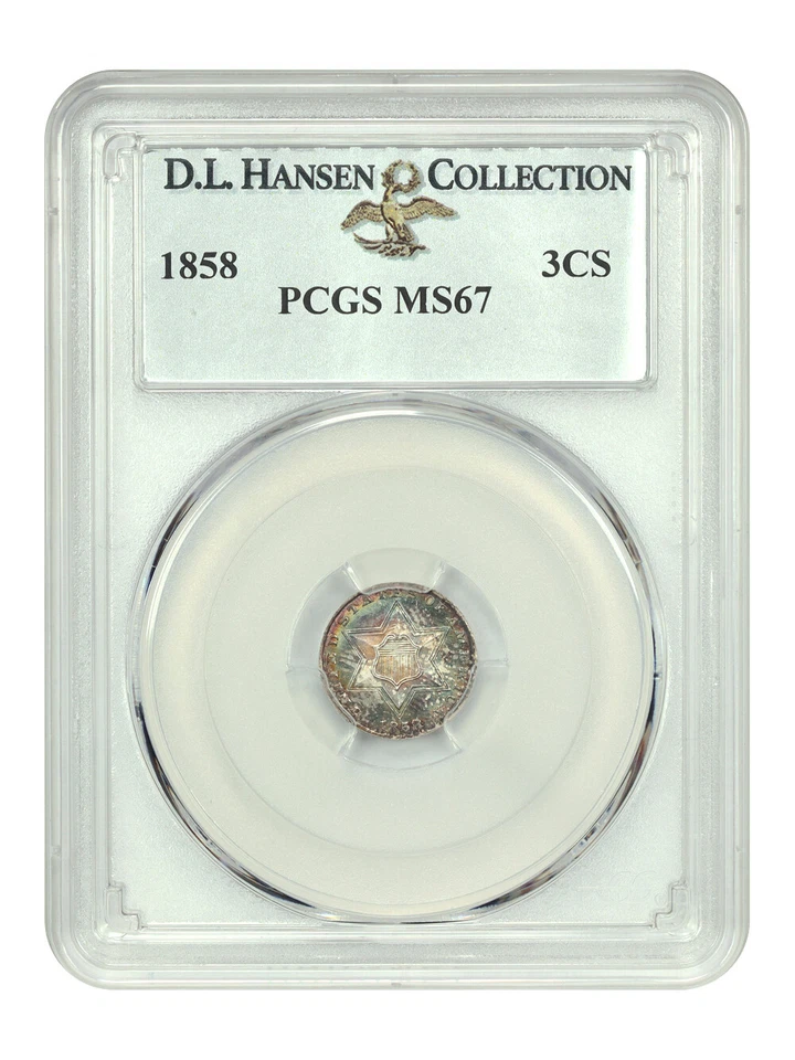 1858 3CS PCGS MS67 ex: D.L. Hansen - Image 1 of 4