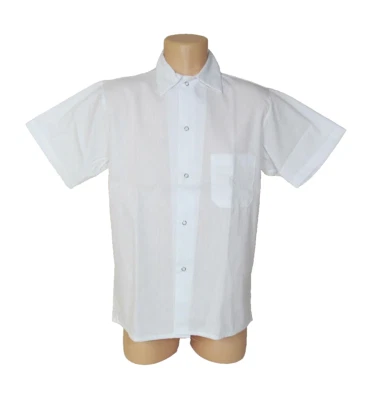 Set of 2 THE HAPPY CHEF Shirts Mens M White Short Sleeve Snap-up Point Collar - Image 1 of 4