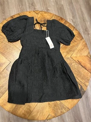 GB Girls Daisy Jacquard Puff Sleeve Square Neck Dress, Black Size 5 - Image 1 of 4