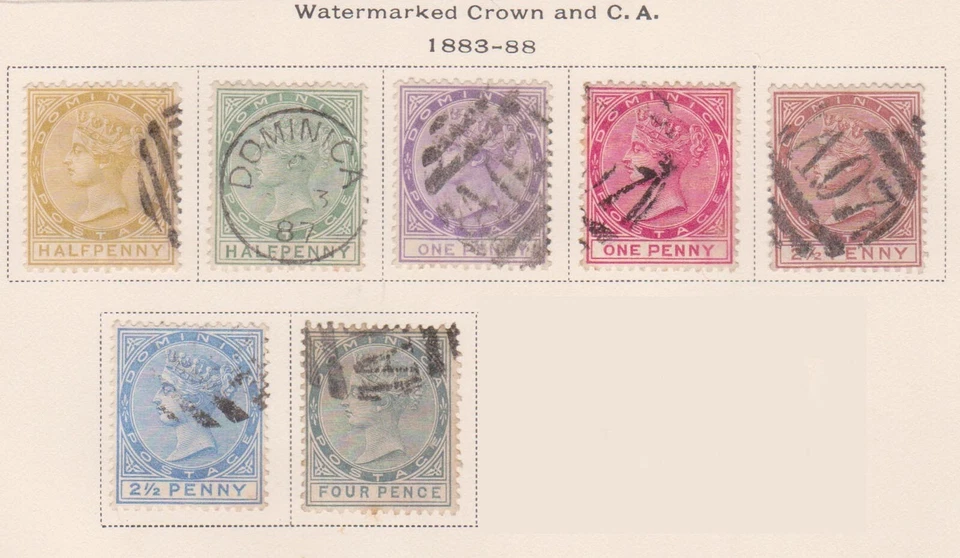 (F195-12) 1883-8 Dominica Juego de piezas de 7 sellos 1/2d a 4d Cuatro centavos (L) GKDY12) Foto 1 de 1