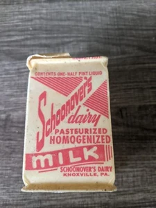 SCHOONOVERS DAIRY KNOXVILLE PA VINTAGE HOMOGENIZED MILK WAXED CONTAINER NEW RARE - Picture 1 of 5