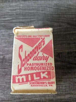 SCHOONOVERS DAIRY KNOXVILLE PA VINTAGE HOMOGENIZED MILK WAXED CONTAINER NEW RARE - Image 1 of 4