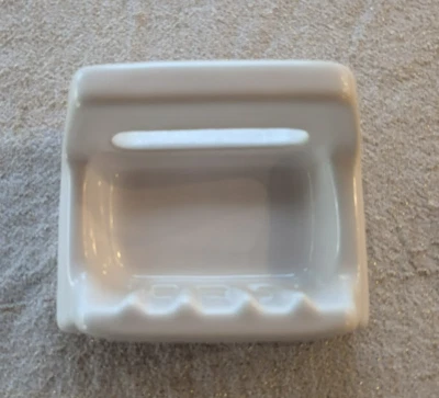 Used - Vintage White Ceramic Soap Dish Bathroom Tile In Wall Mount - 1950s - Image 1 of 4