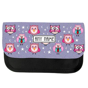 PERSONALISED NIGHT OWL PRINT SCHOOL PENCIL CASE / MAKE UP BAG BIRTHDAY XMAS GIFT - Picture 1 of 5