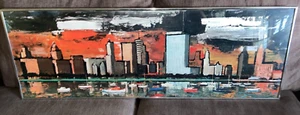 Federico Lloveras Vintage Framed Print Chicago Skyline MCM Cityscape - Picture 1 of 11