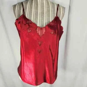 Valerie Stevens rotes Satin Camisole mit Netz Herzen gewellter Ausschnitt Größe Medium - Bild 1 von 8
