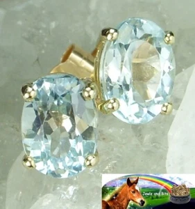 NEW Genuine Solid 9CT Yellow Gold Real Mined Natural Blue Topaz Stud Earrings - Bild 1 von 4